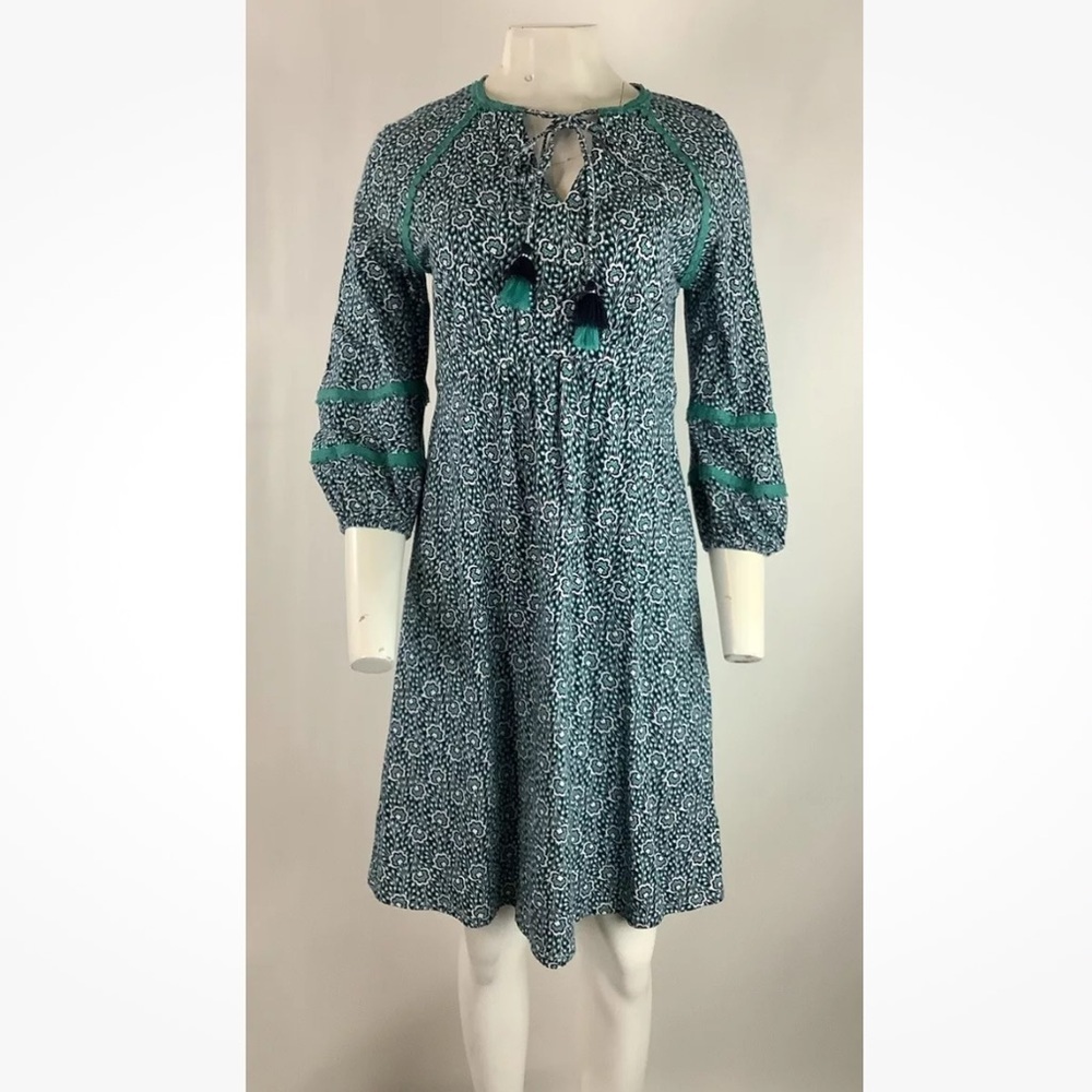 Boden Sz 6 US Heidi Jersey Tunic Dress Green 100% Cotton Floral Print Casual
